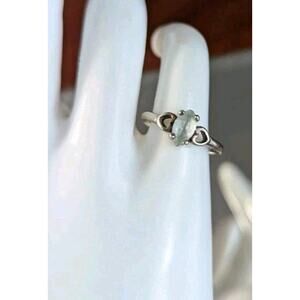 Sterling Silver Aquamarine Ring Moissanite Hearts Size 6.25 Dainty Blue Topaz